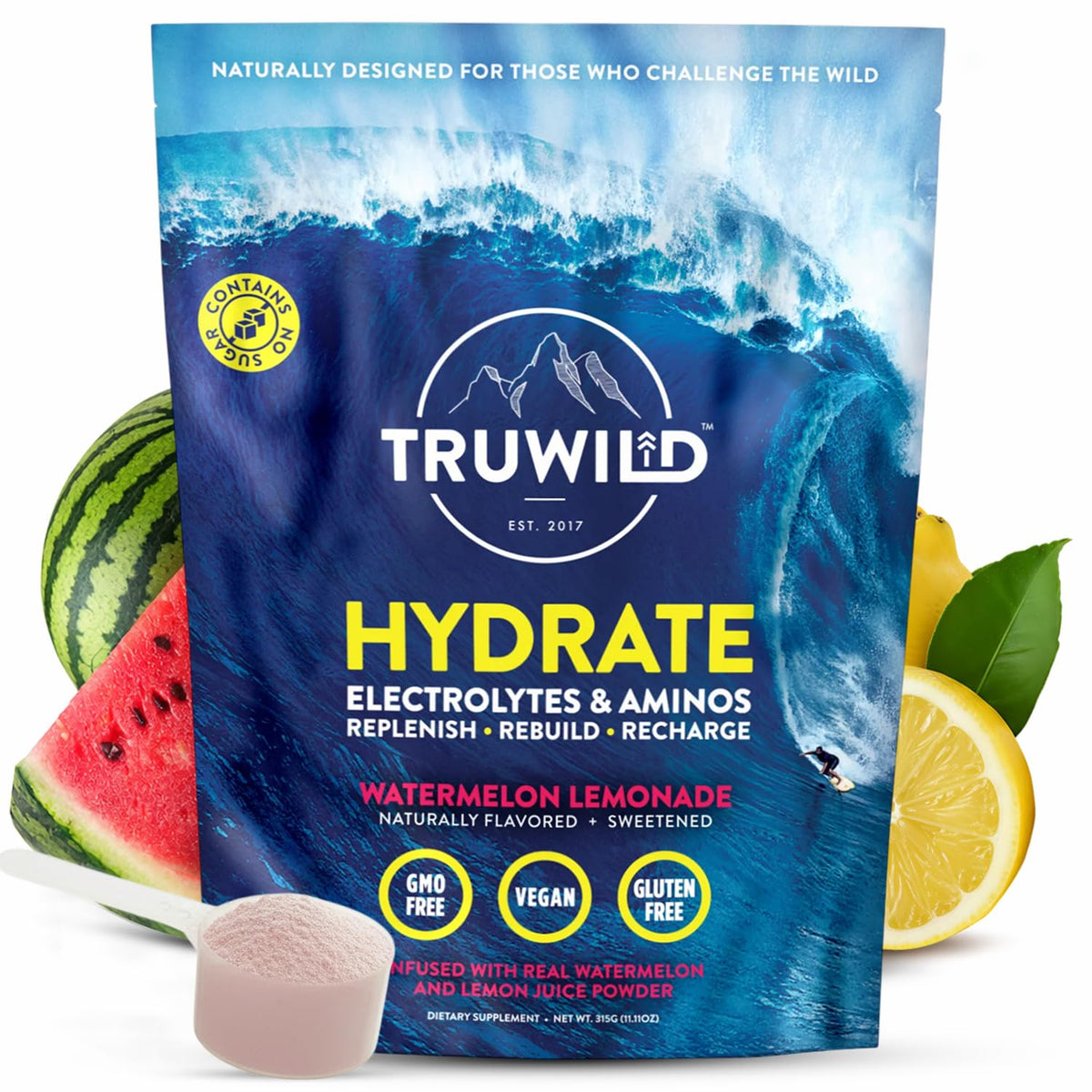 TruWild envase frontal Watermelon Lemonade mostrando sabor refrescante
