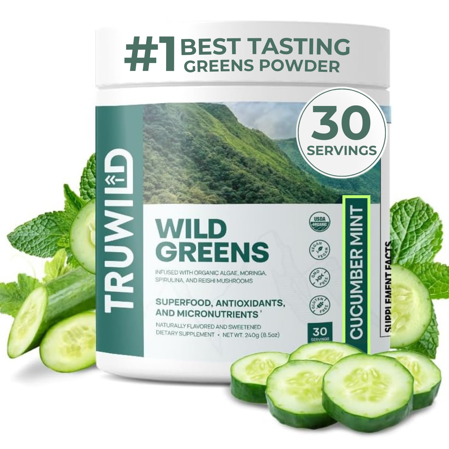 TruWild tarro frente mostrando diseño y porciones, aporta confianza de marca