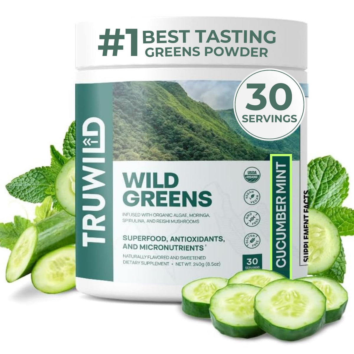 TruWild tarro frente mostrando diseño y porciones, aporta confianza de marca