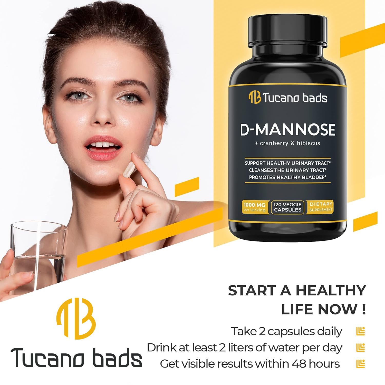Tucano Bads botella junto a arándanos e hibisco para enfatizar fórmula