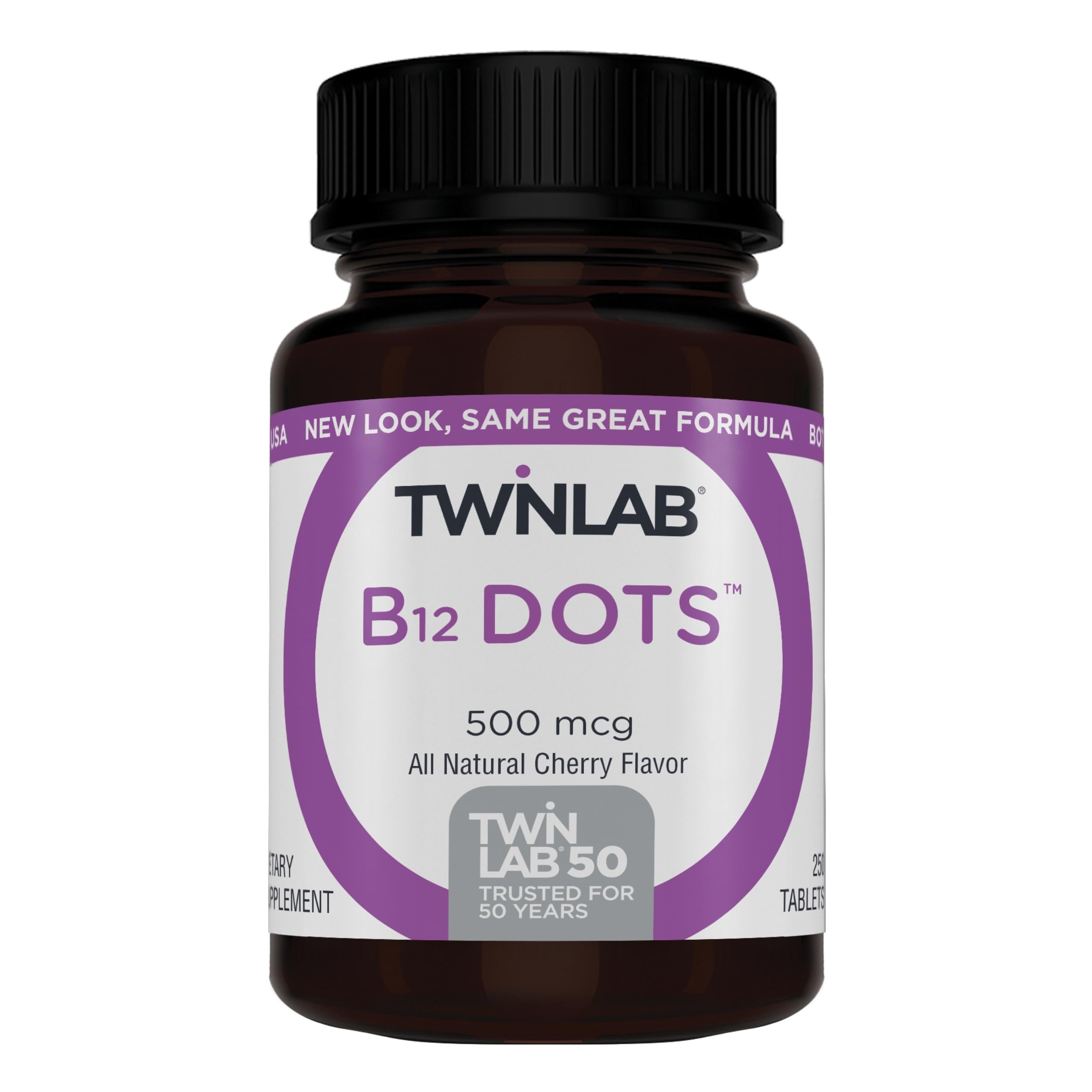 Twinlab B-12 Dots frente del envase mostrando formato y cantidad