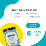 Vaso con batido preparado con Twinlab Choline Cocktail mostrando energía práctica
