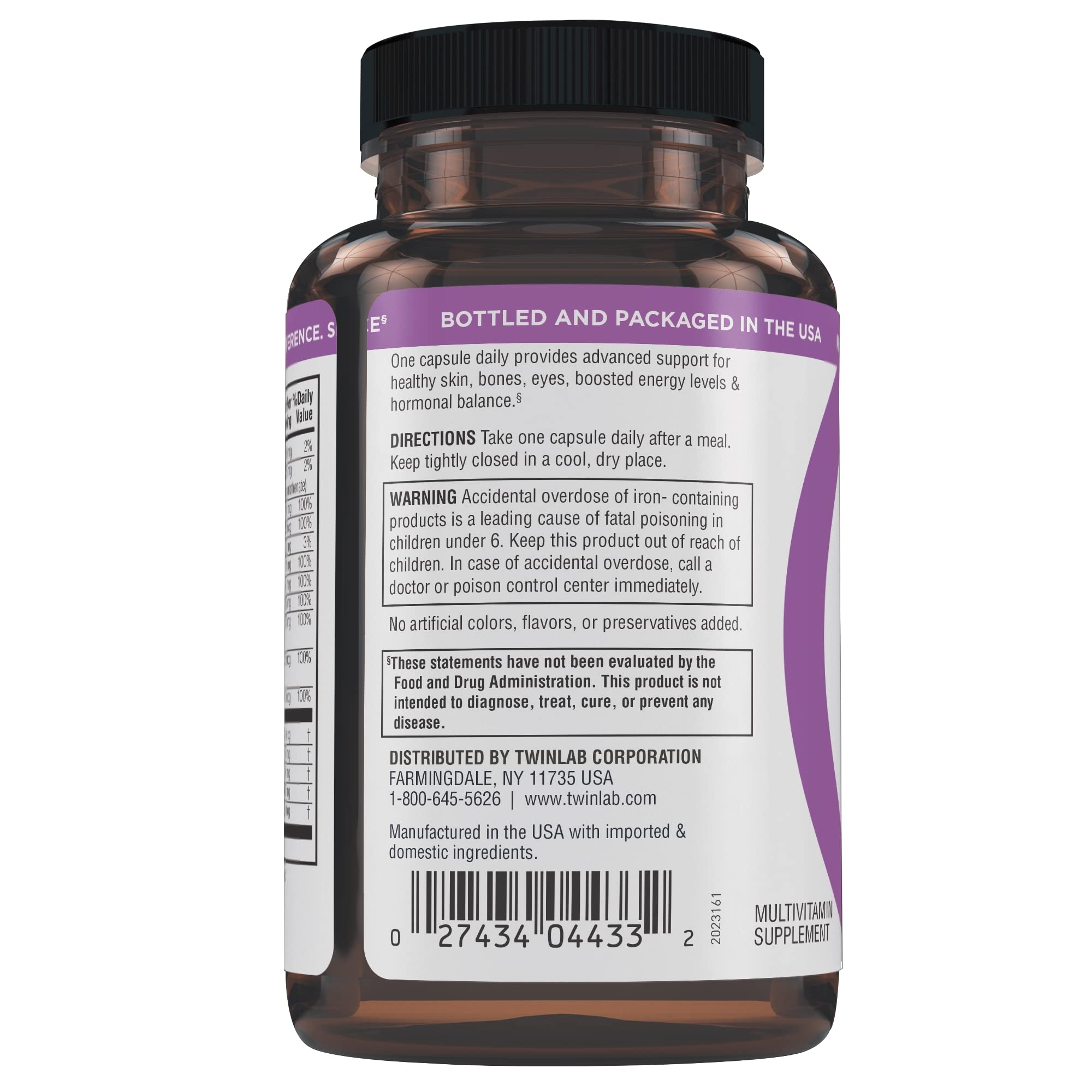 Twinlab botella junto a objetos para comparar tamaño y cantidad de 60 ct