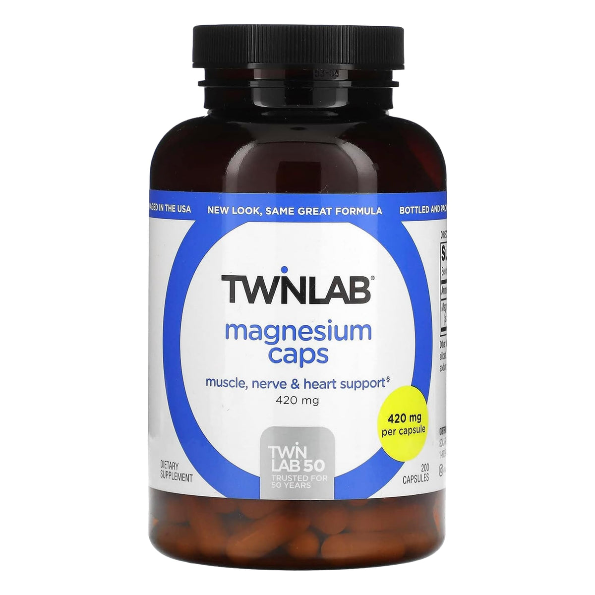Twinlab envase frontal mostrando 200 cápsulas y concentración 420 mg