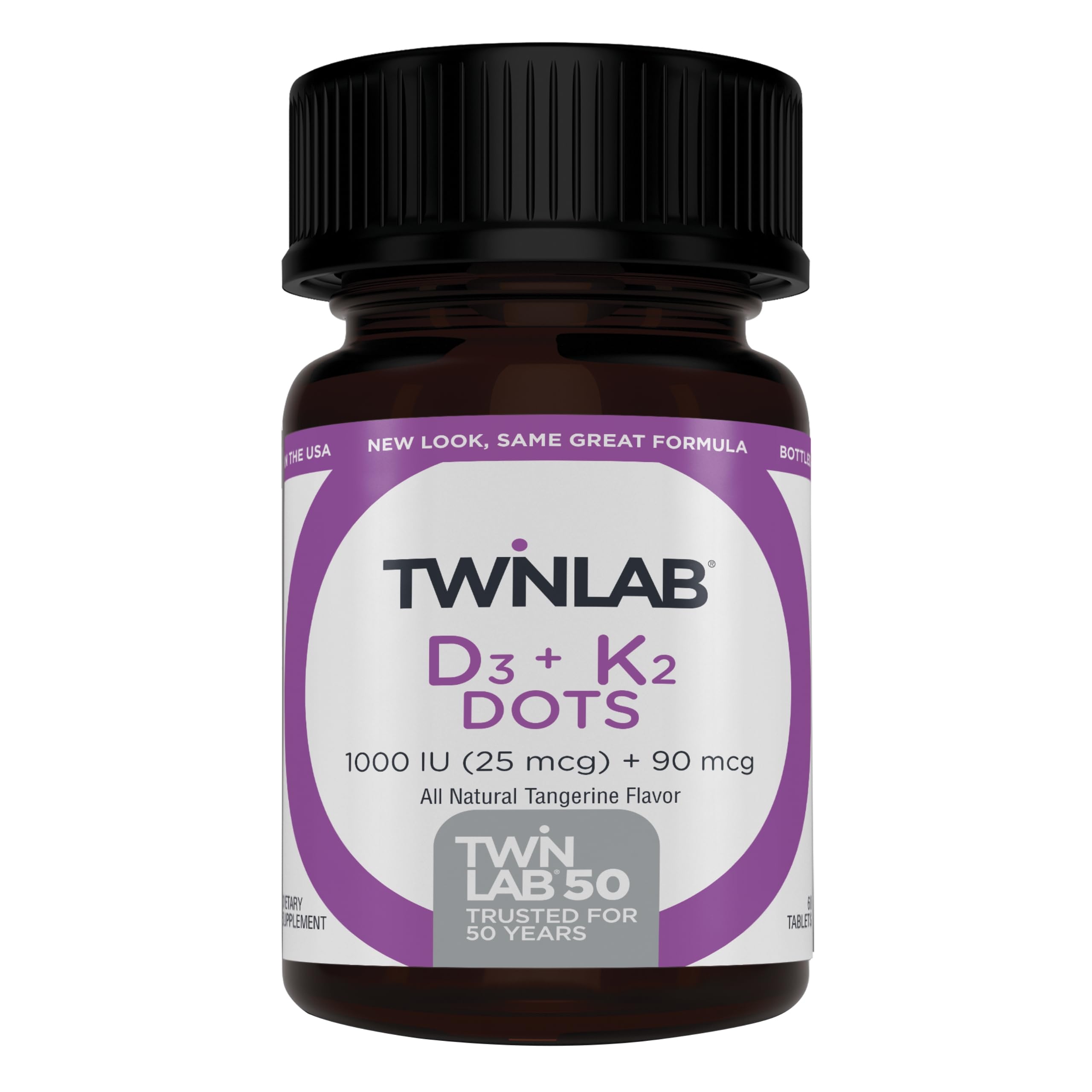 Twinlab frontal del envase mostrando 60 tabletas y beneficio de conveniencia