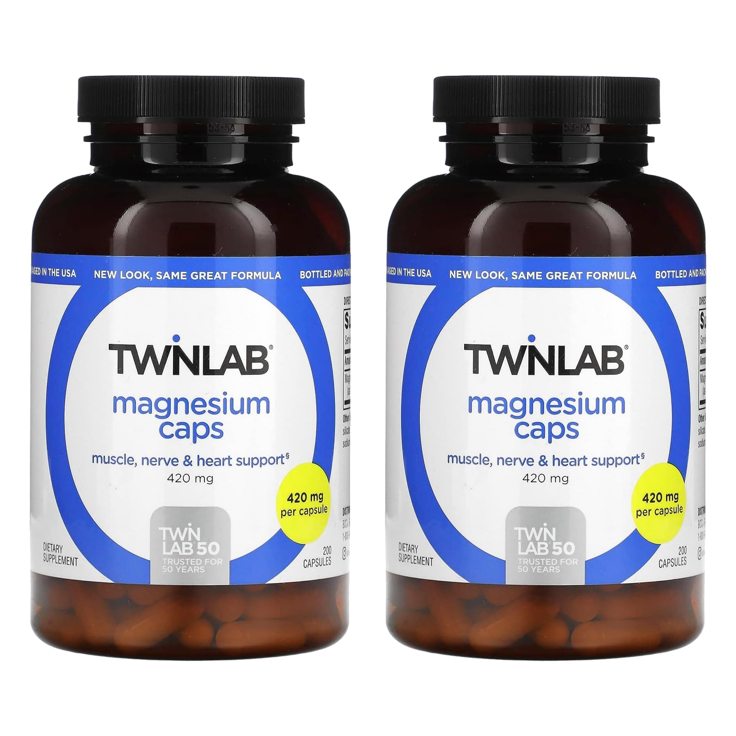 Twinlab envase frontal mostrando la cantidad y dosis, ideal para elección rápida