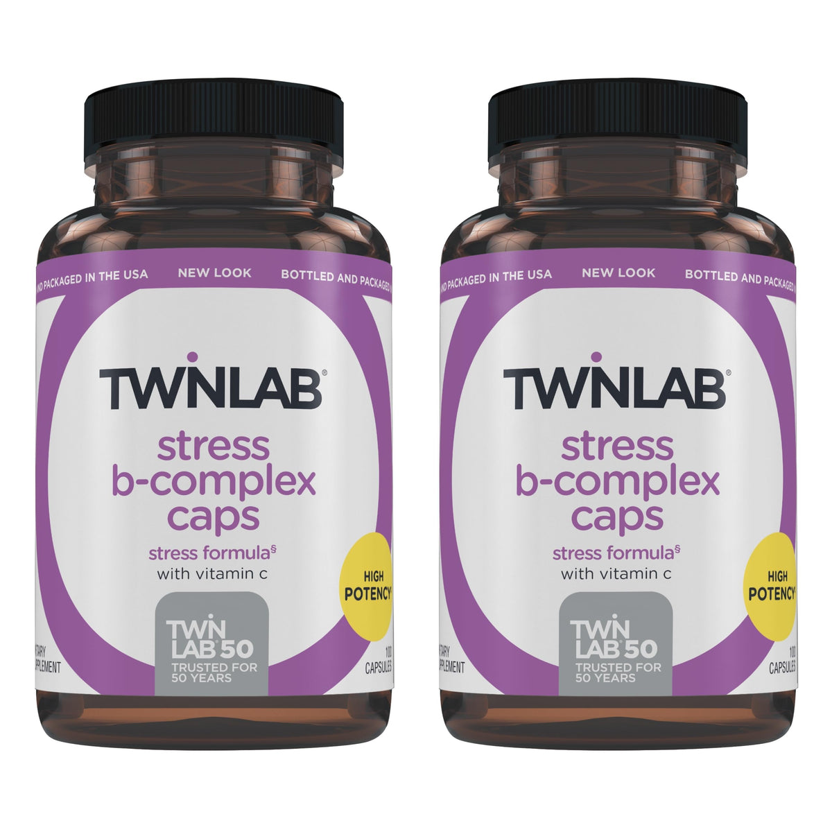 Twinlab frasco frontal del producto muestra etiqueta clara y dos frascos pack
