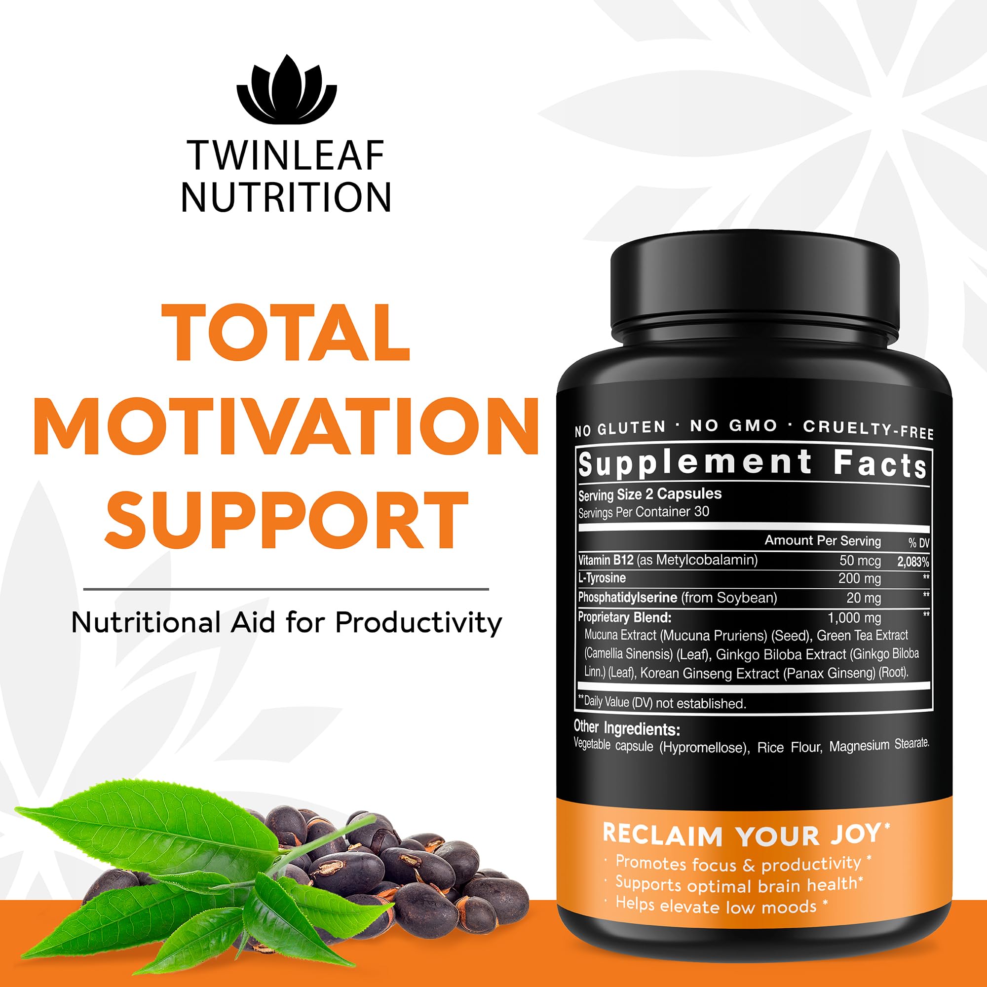 TWINLEAF NUTRITION detalle de cápsulas que resalta textura y pureza