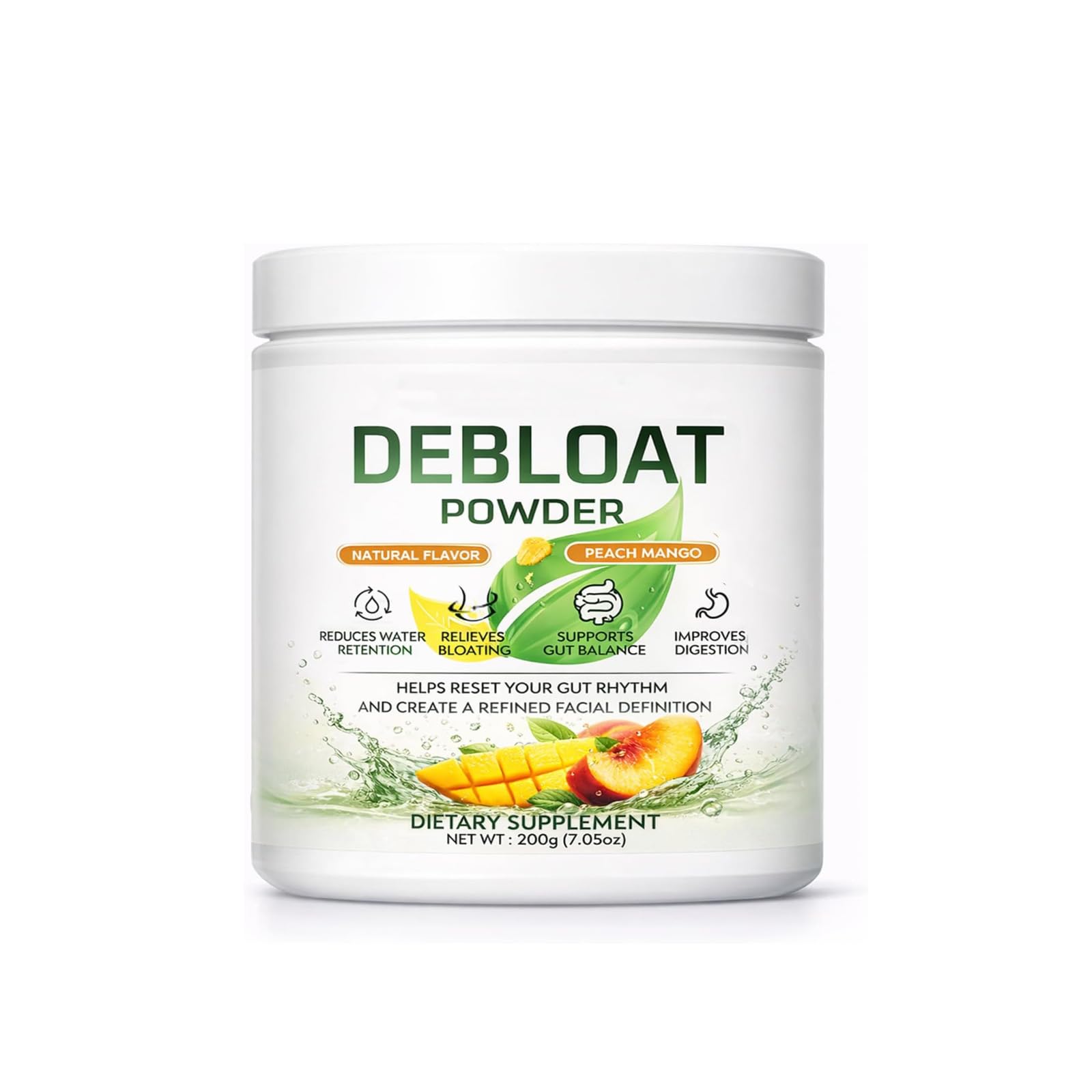 TYDOTT envase frontal Debloat Powder 200g mostrando diseño y tamaño