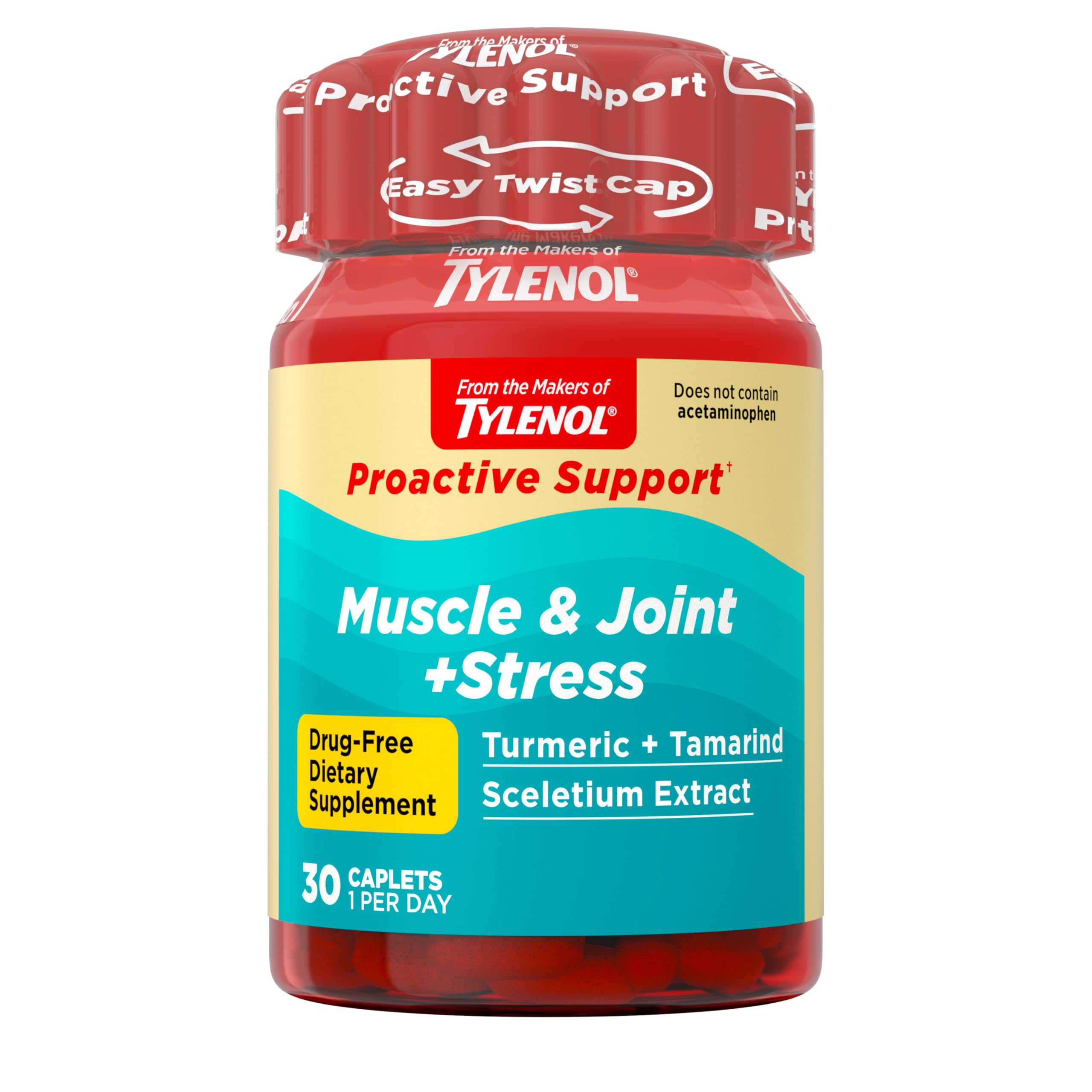 Tylenol frasco delante mostrando diseño y beneficio comodidad articular
