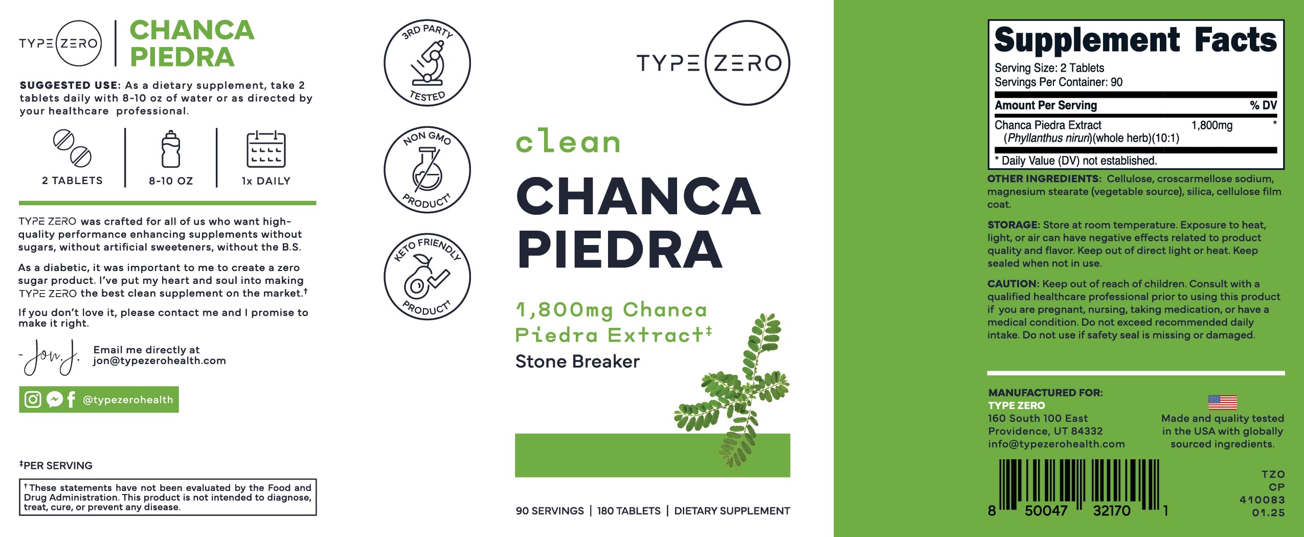 Type Zero tabla comparativa de tamaño del frasco y cantidad de porciones