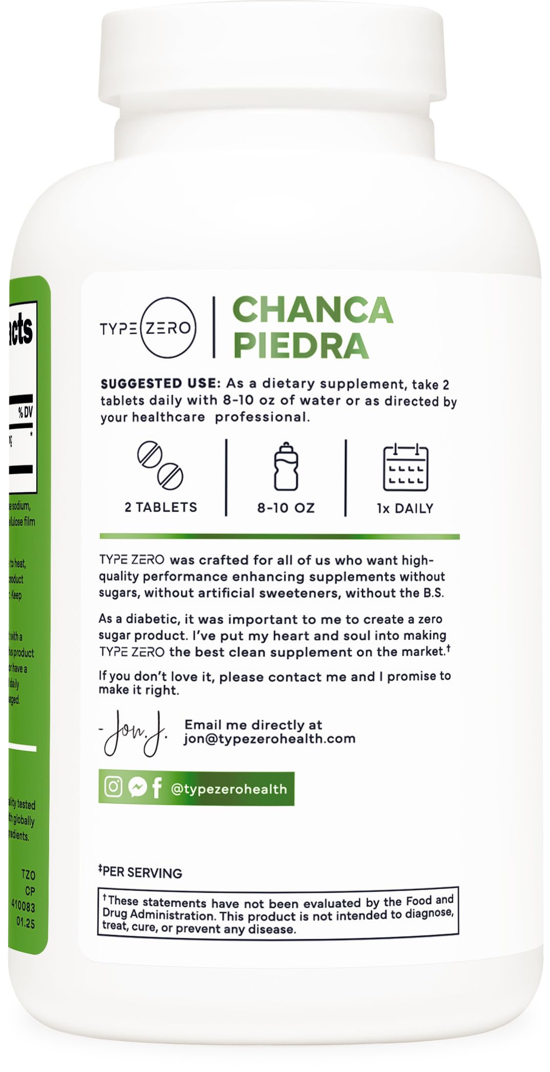 Type Zero envase abierto con tabletas visibles para control de porciones