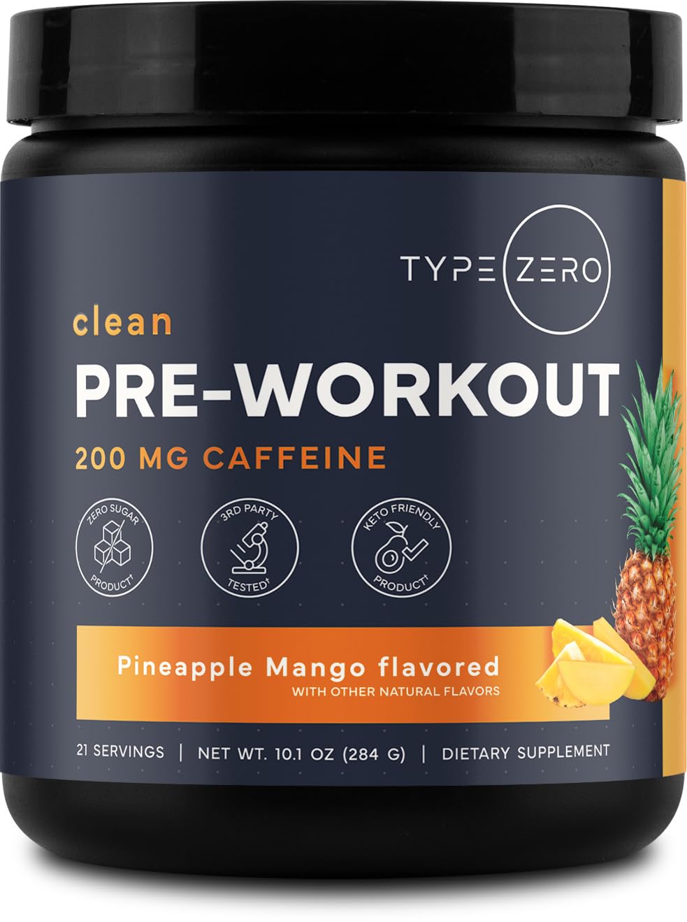 Type Zero envase frontal piña mango mostrando diseño y beneficios