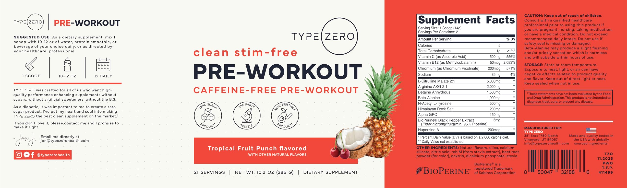 Type Zero sabor tropical con frutas y vaso preparado