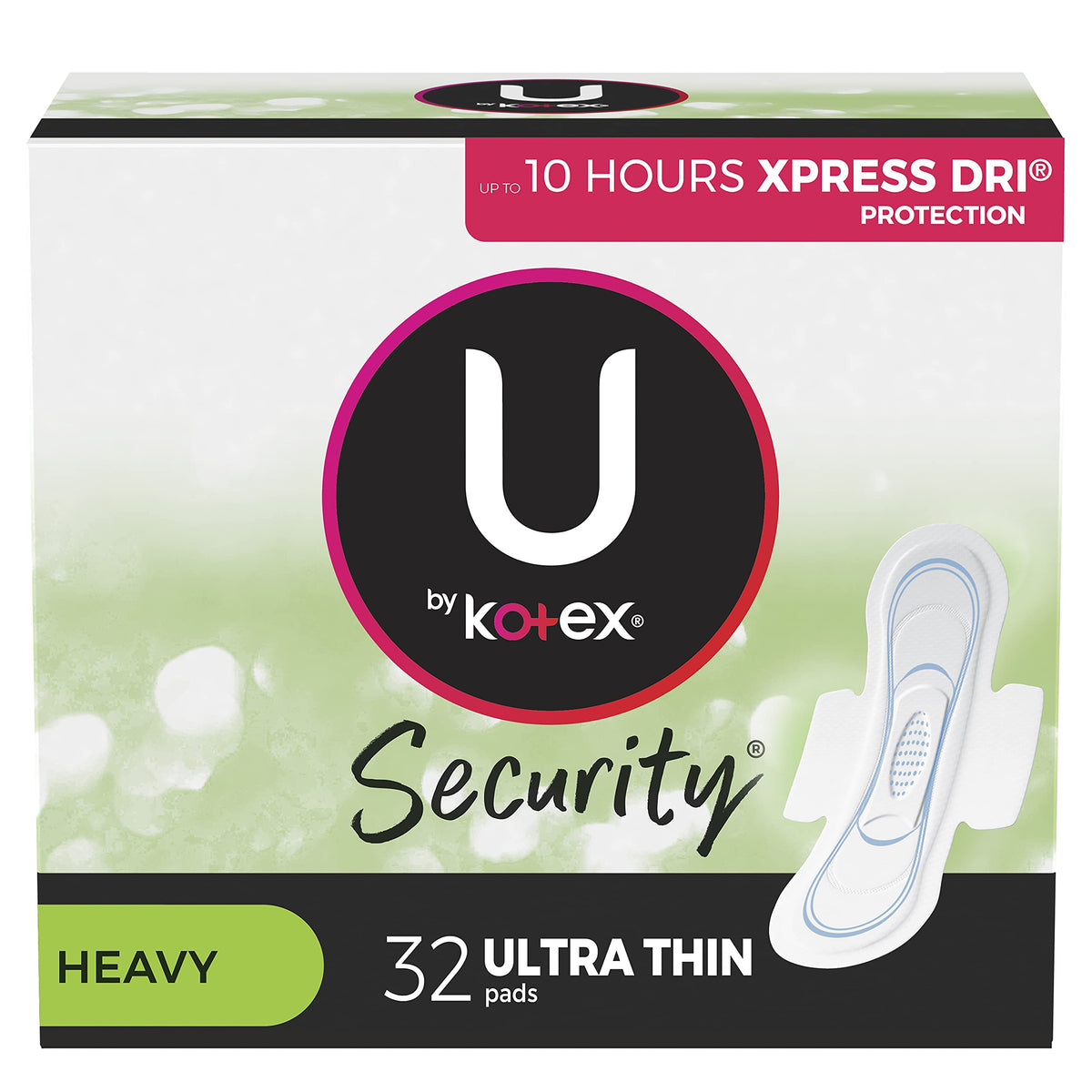 U by Kotex frente del empaque mostrando 32 unidades y beneficio de protección