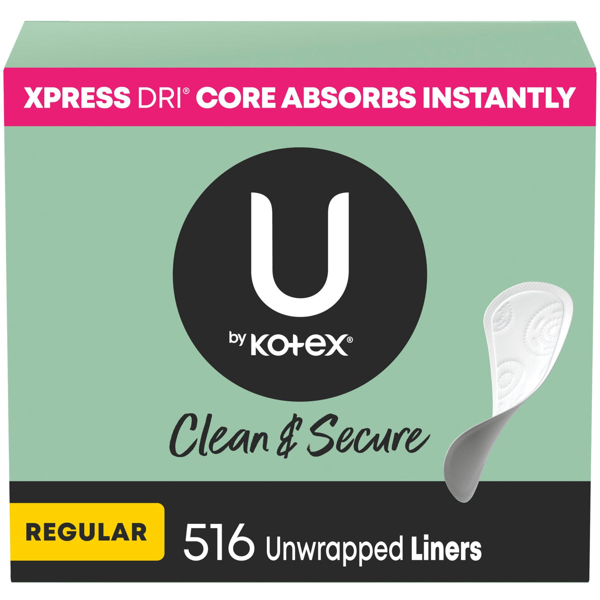 U by Kotex frente del empaque mostrando cantidad y diseño, comodidad garantizada