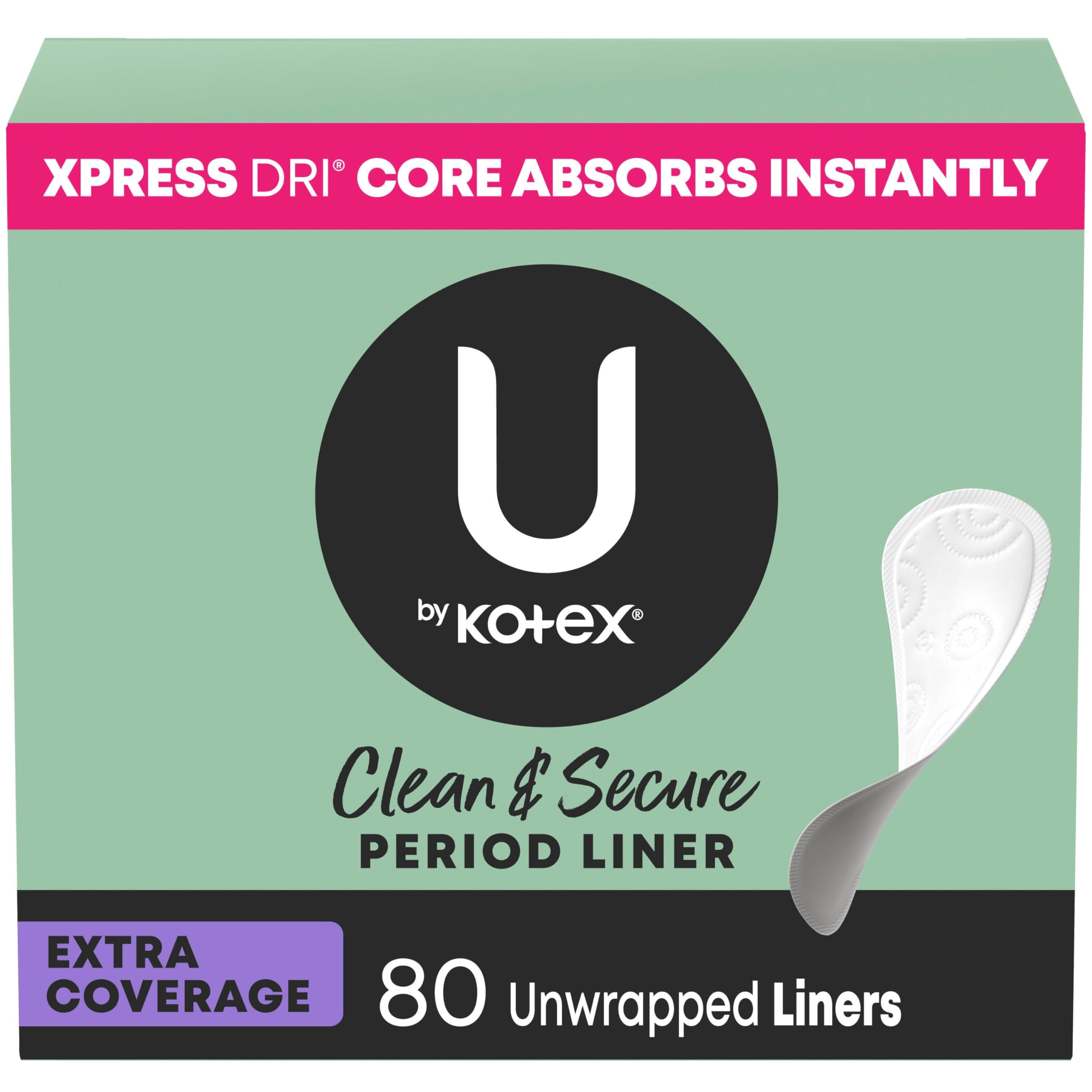U by Kotex empaque frontal mostrando 80 protectores, conveniencia para llevar