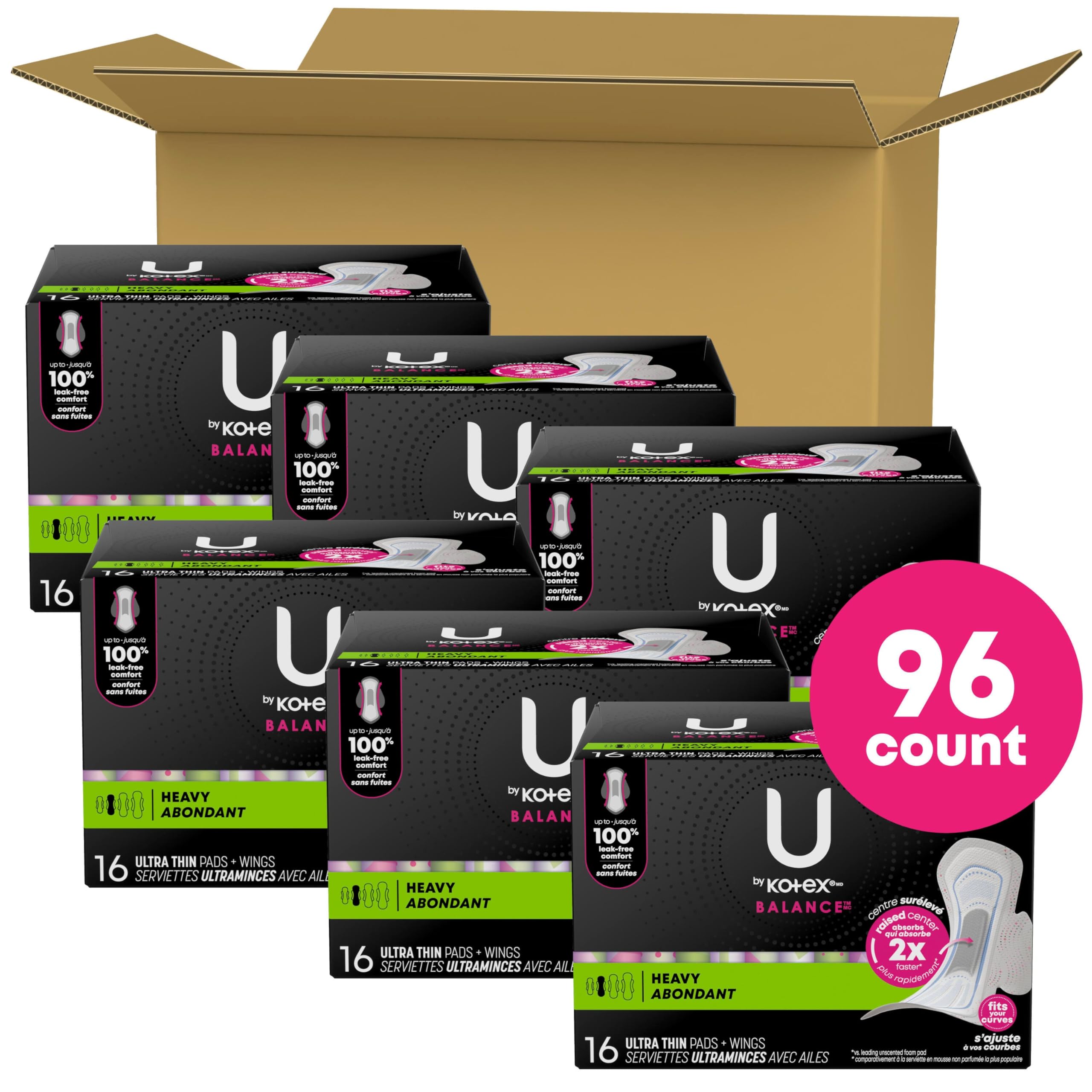 U by Kotex toalla abierta con centro elevado absorción rápida