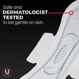 U by Kotex toalla en uso bajo ropa ajustada para discreción y seguridad