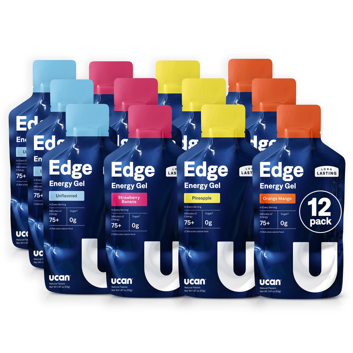 UCAN Edge vista frontal del empaque que muestra el pack y conveniencia