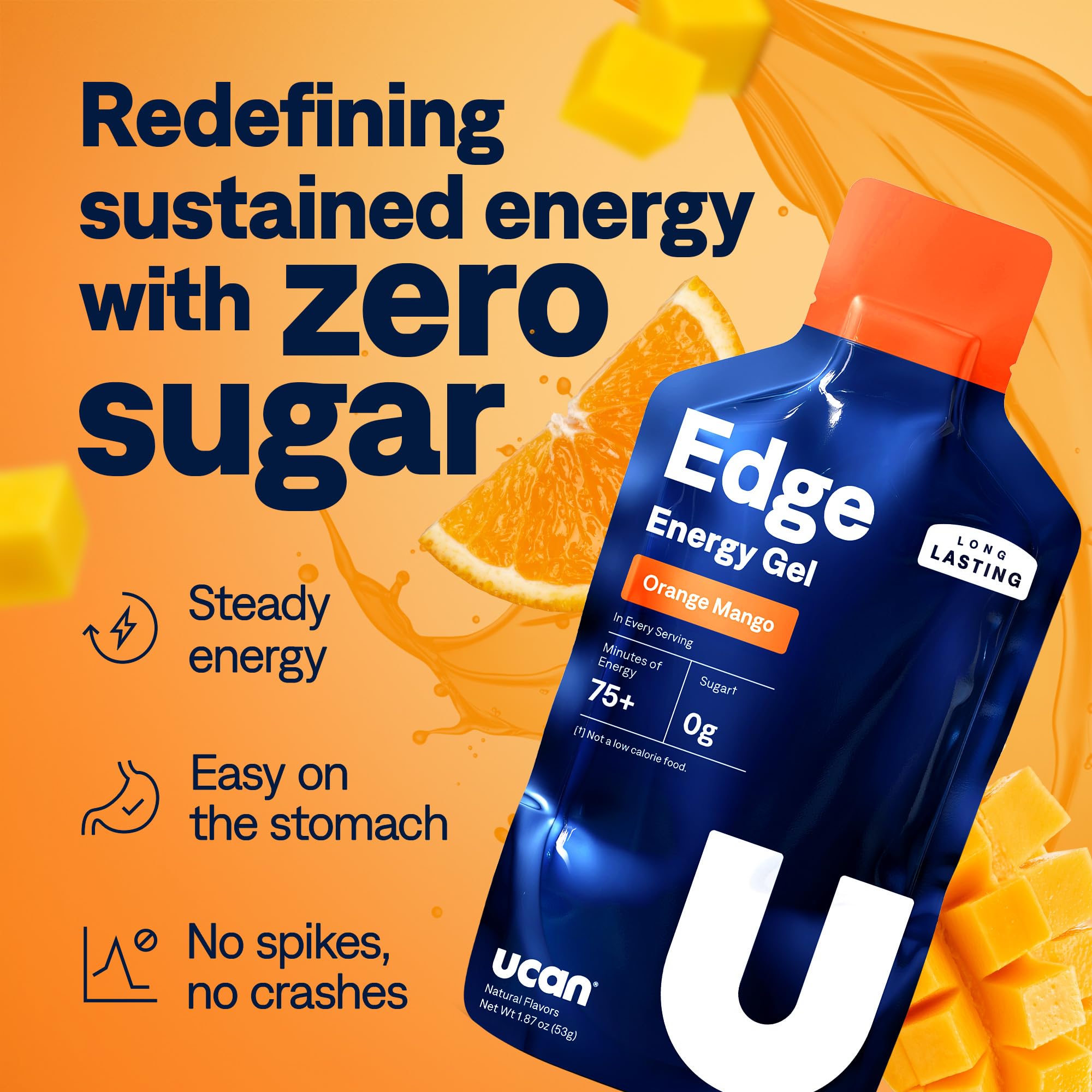 UCAN Edge sobre abierto con textura del gel que facilita ingestión rápida y digestión suave