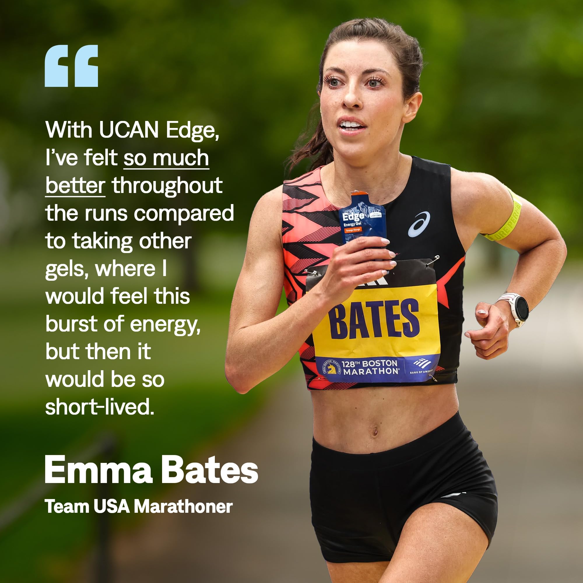 Atleta usando UCAN Edge durante carrera mostrando energía sostenida