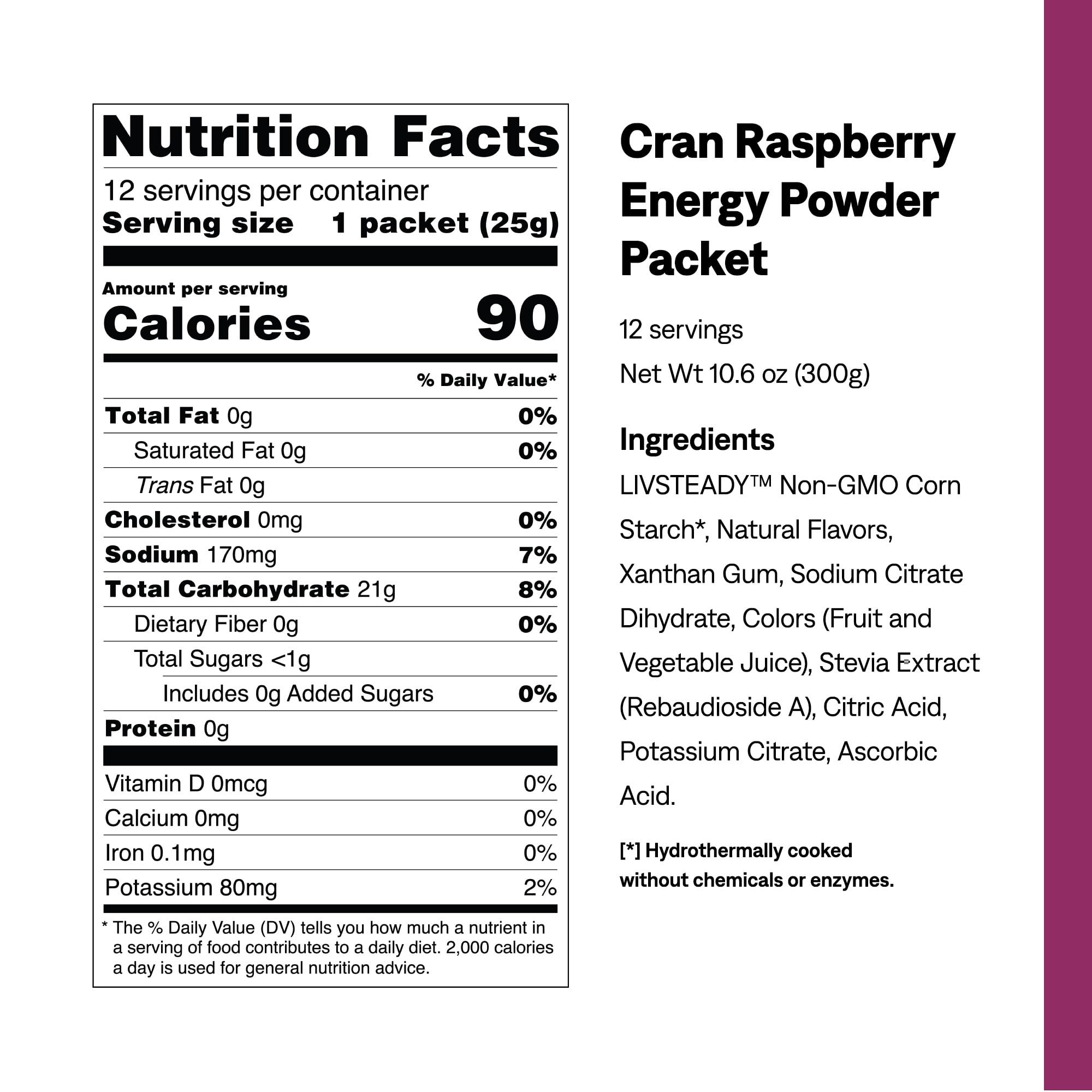 UCAN etiqueta ingredientes Cran-Raz enfocada, muestra nutrición keto y sin gluten