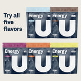 Vaso con UCAN Tropical Orange mezclado en uso, hidratación y energía sin estimulantes