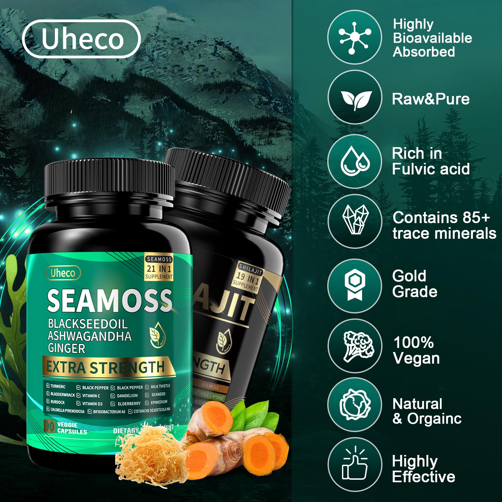 Uheco selección de ingredientes naturales juntos mostrando origen vegetal