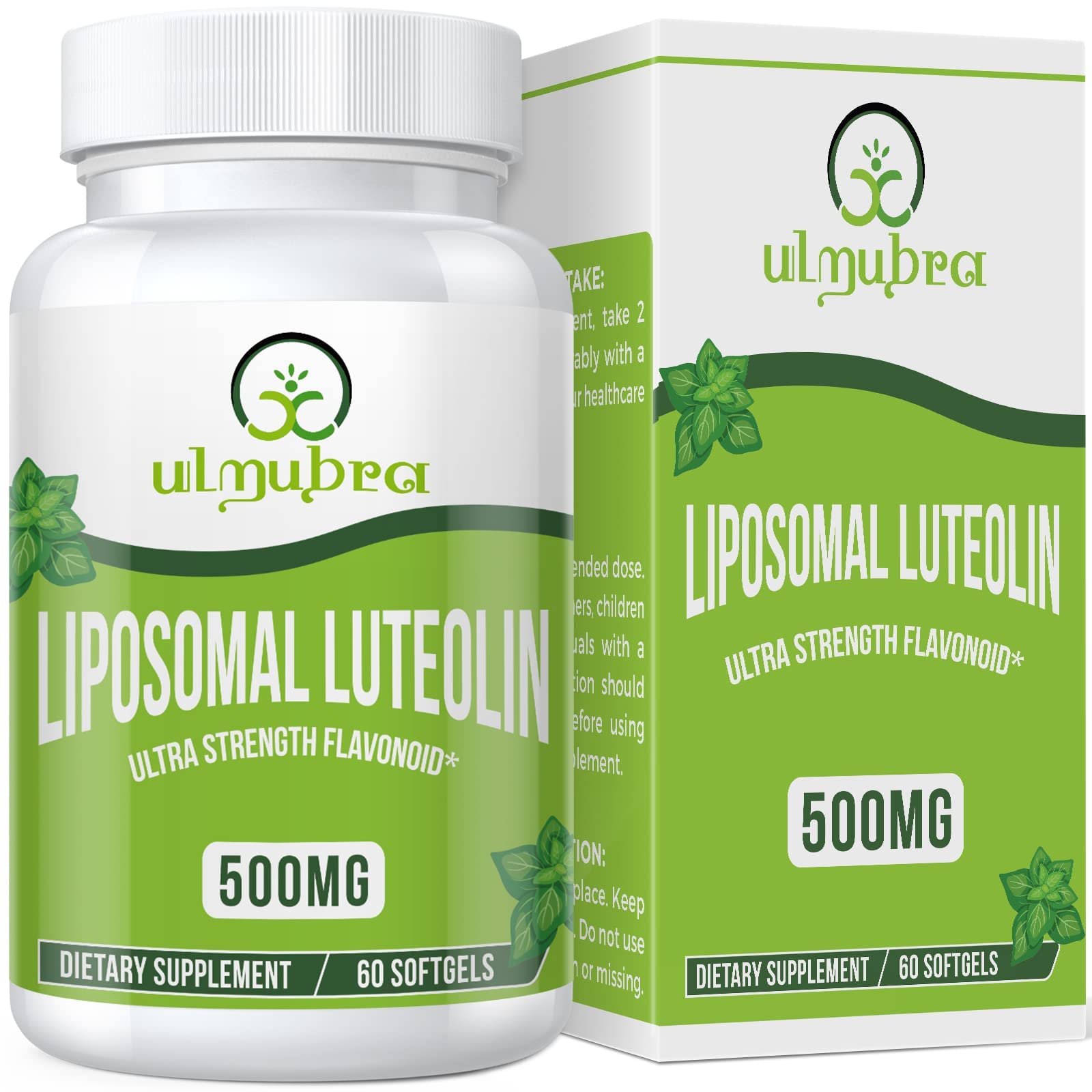 Ulmubra frasco frontal mostrando 60 softgels y información de potencia