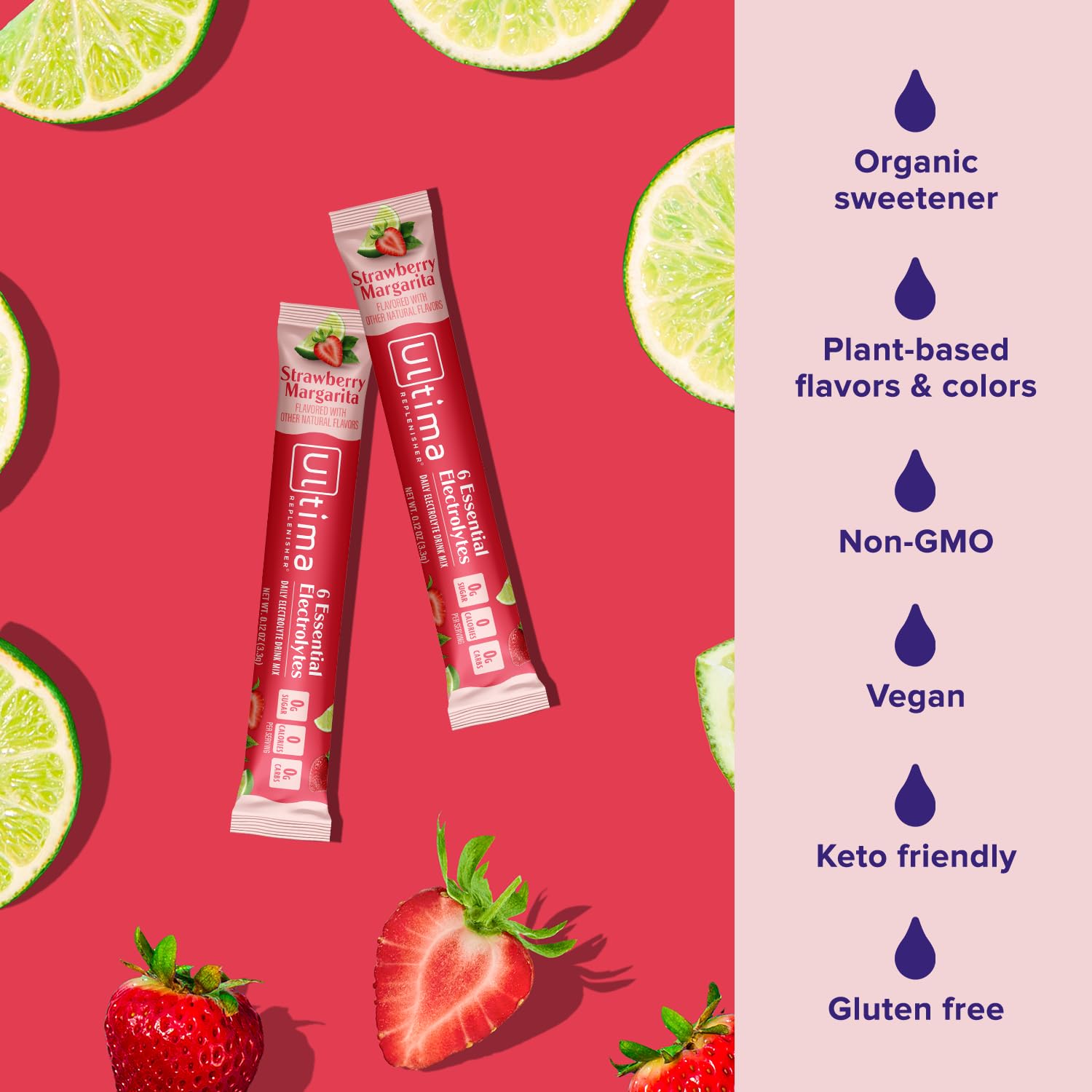 Ultima Replenisher bebida en vaso con hielo ideal para refrescarse después de ejercicio