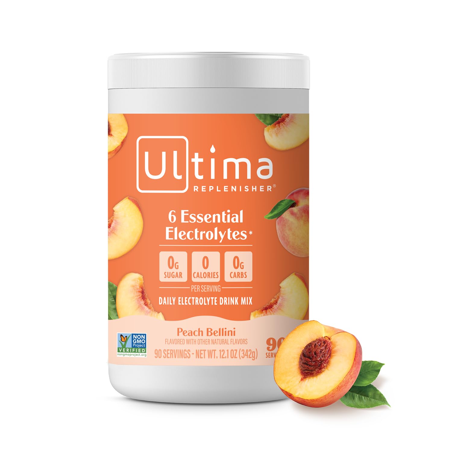 Ultima Replenisher lata frontal mostrando 90 porciones y beneficio de ahorro