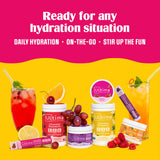 Ultima Replenisher cuatro sobres representando cada sabor de la variedad Berry Bliss