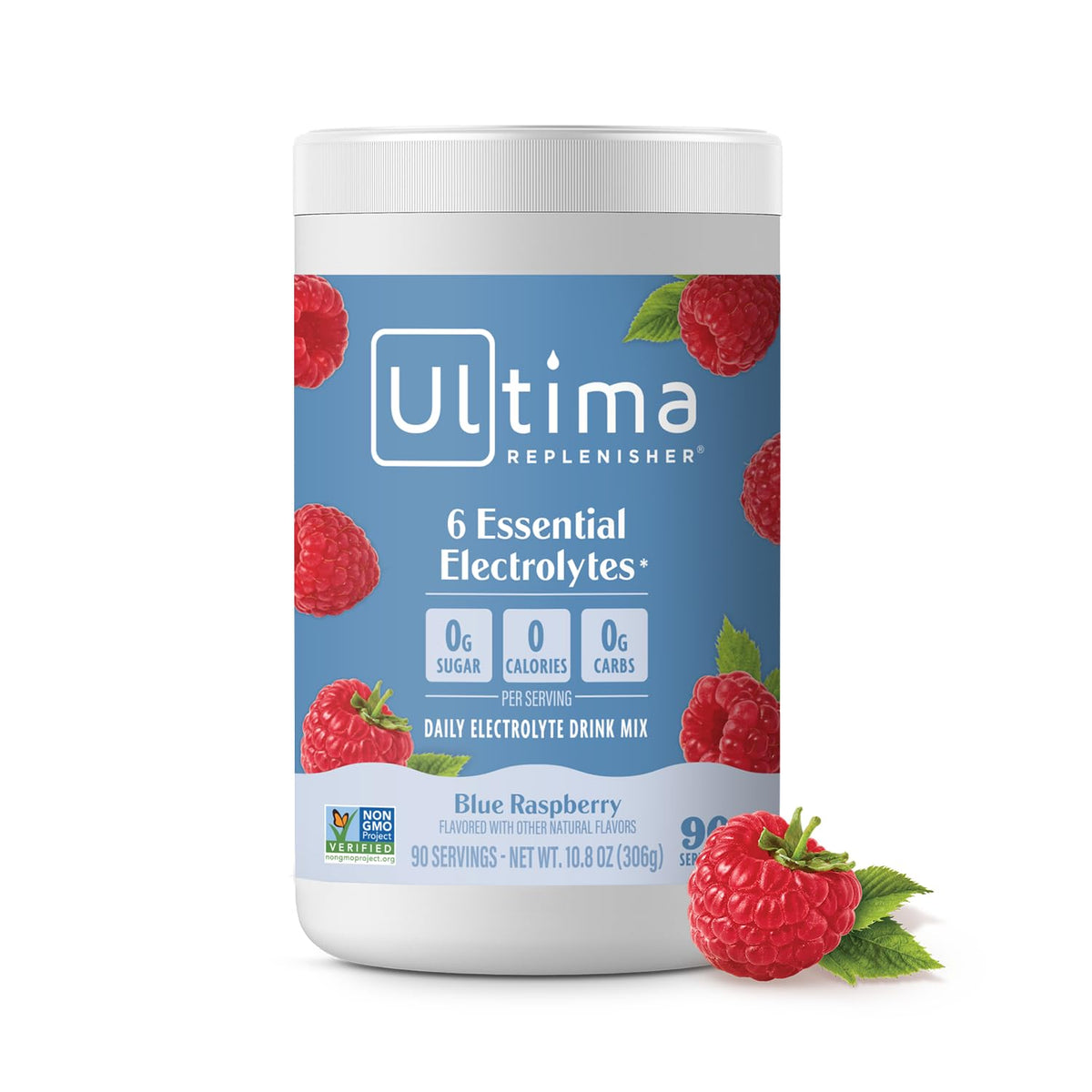 Ultima Replenisher envase frontal visible con diseño y beneficios