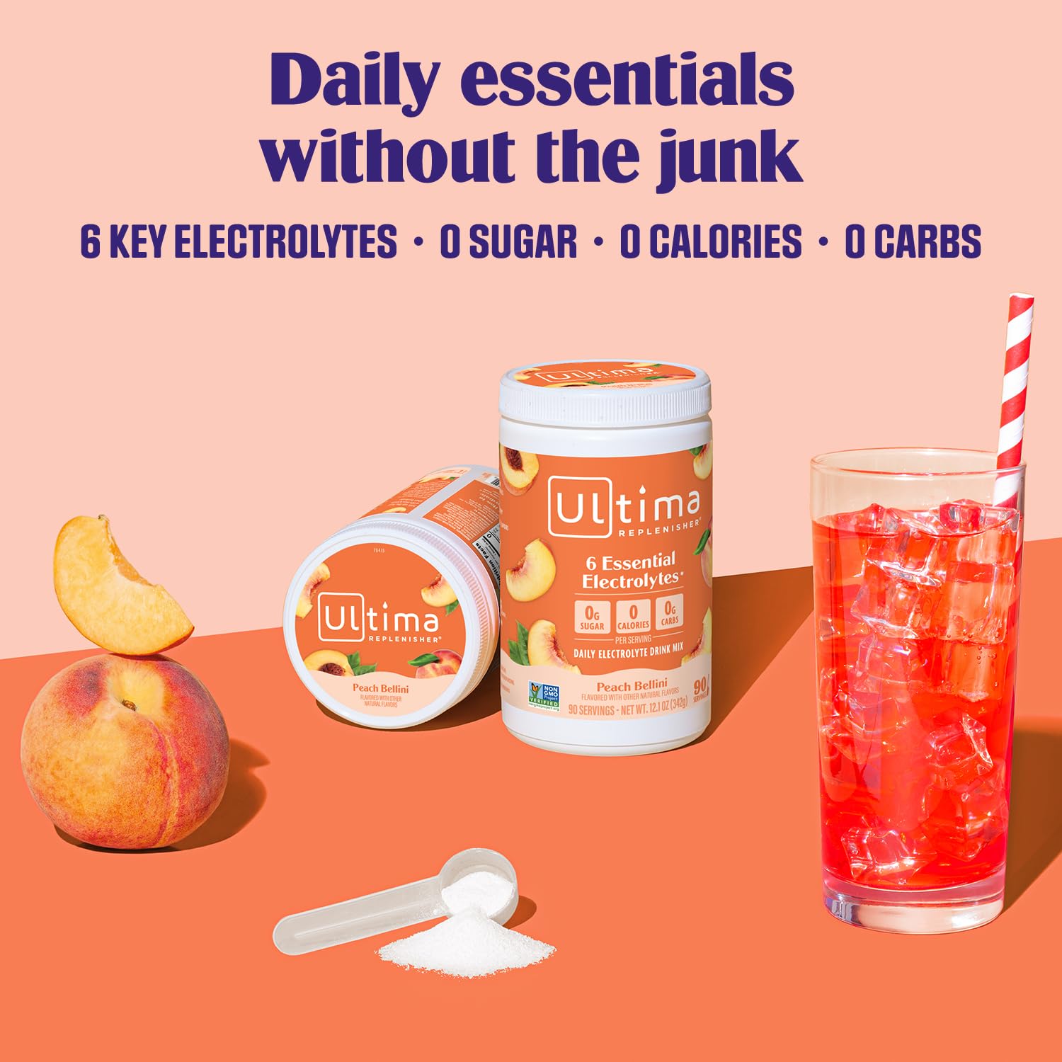 Ultima Replenisher etiqueta en primer plano mostrando electrolitos y vitaminas