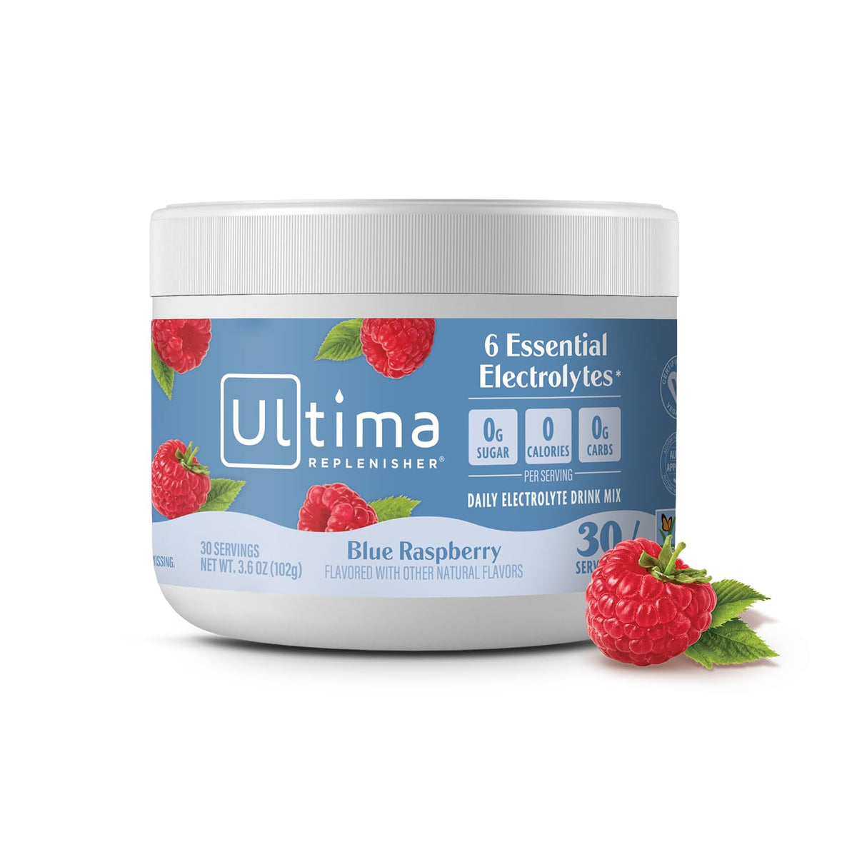 Ultima Replenisher bote frontal mostrando la marca y beneficio de hidratación diaria