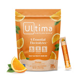 Ultima Replenisher frente del empaque mostrando conveniencia y sabor naranja