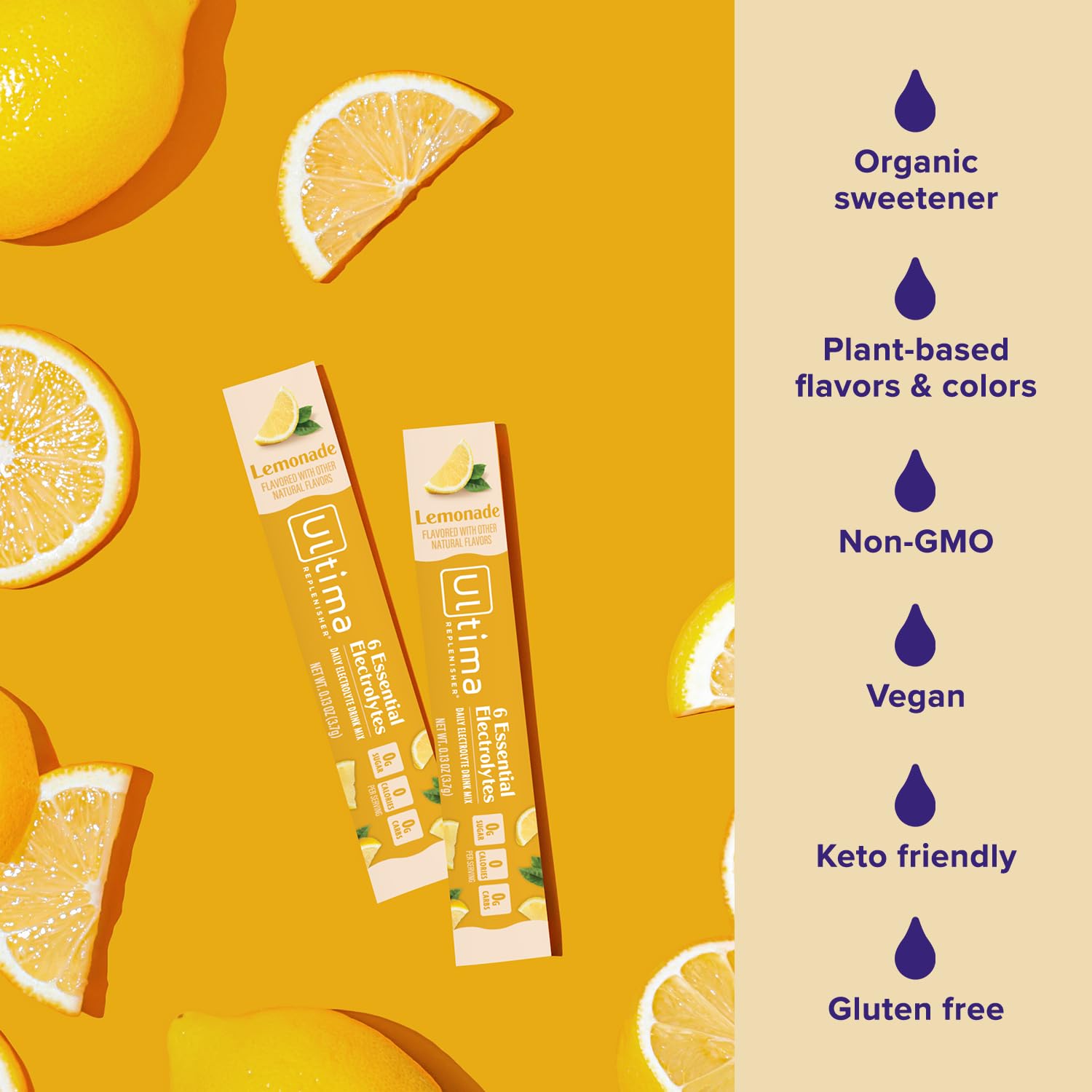 Vaso con bebida Ultima Replenisher Lemonade, refrescante y sin calorías