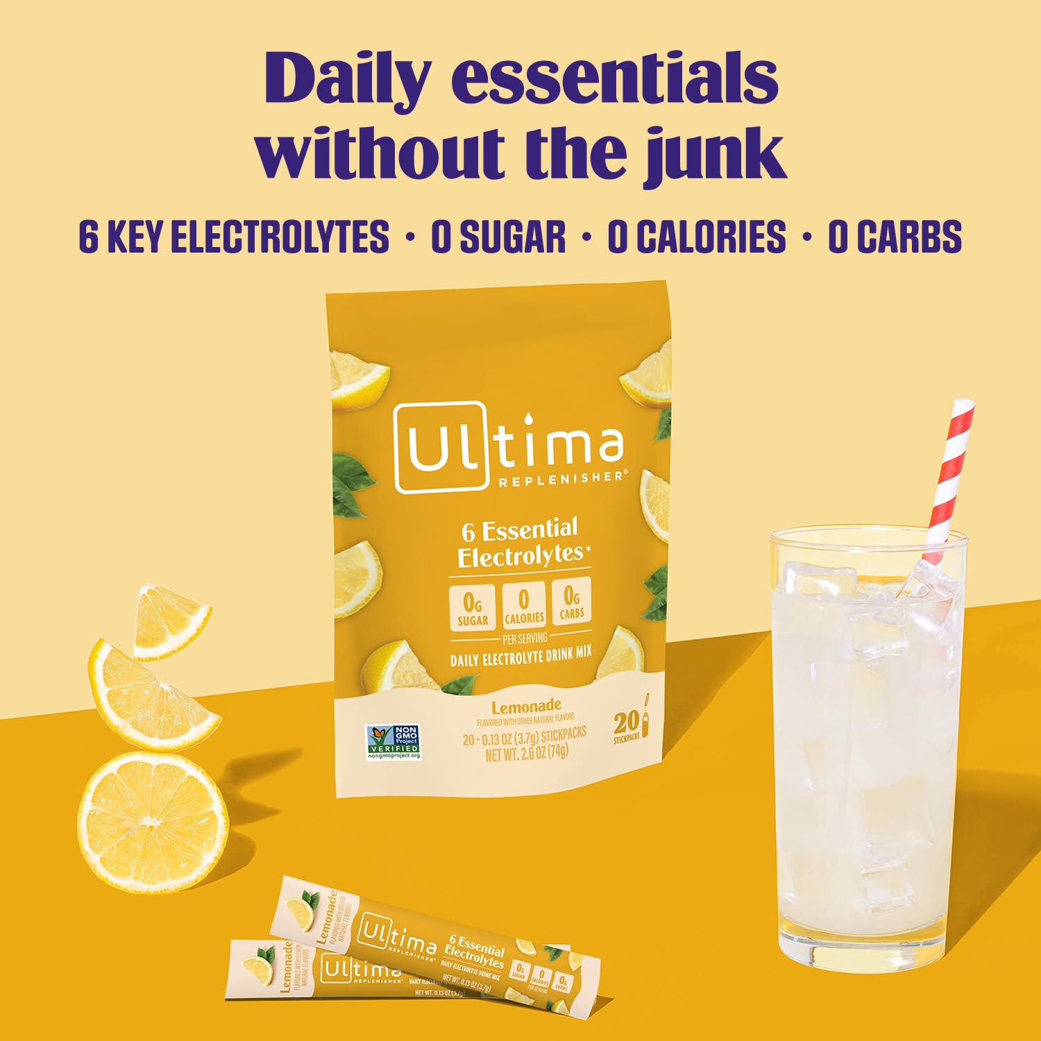 Ultima Replenisher stickpack individual listo para añadir al agua, práctico para llevar