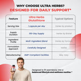 ULTRA HERBS frasco en cocina junto a elementos saludables para estilo de vida