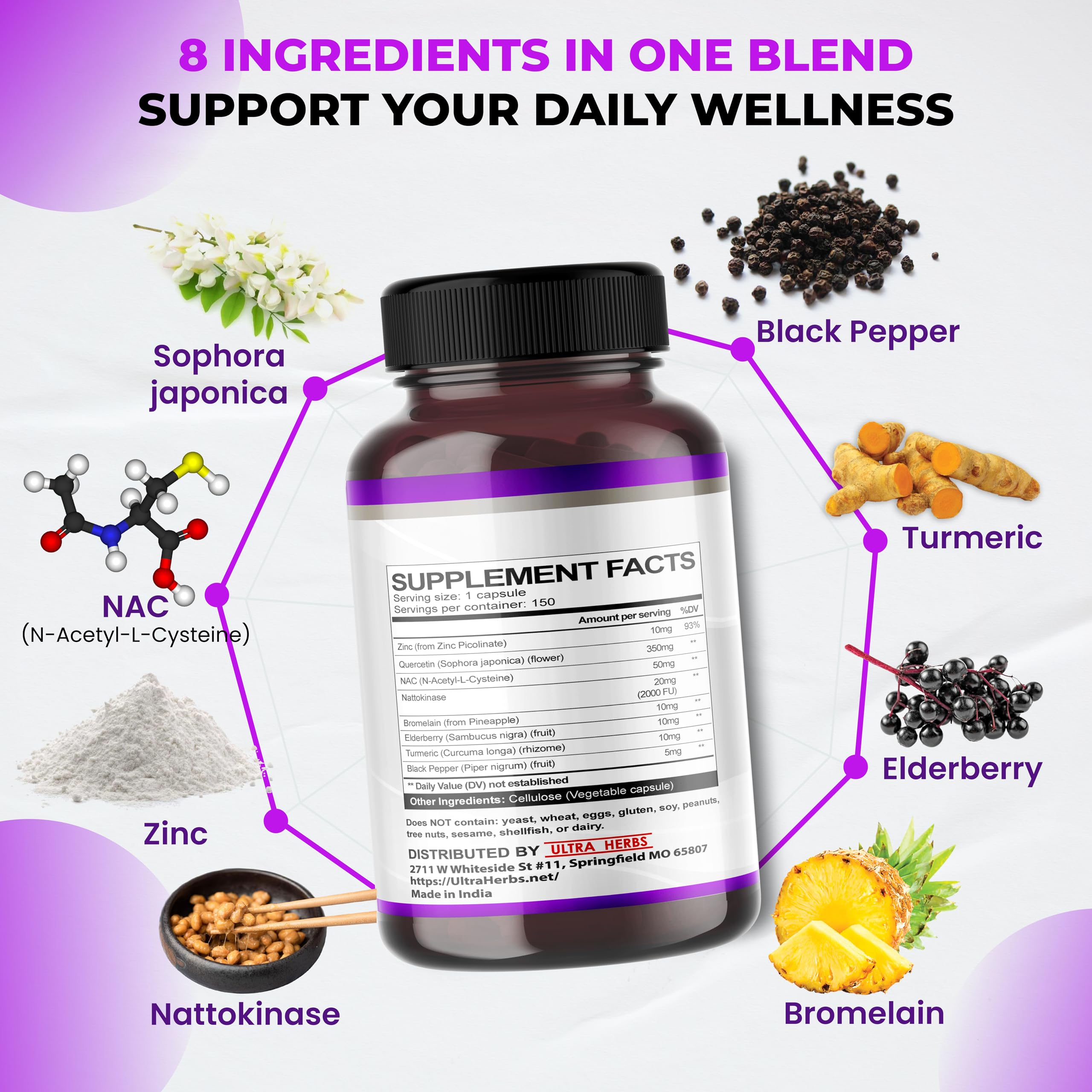 ULTRA HERBS detalle de etiqueta con lista de ingredientes y dosificación