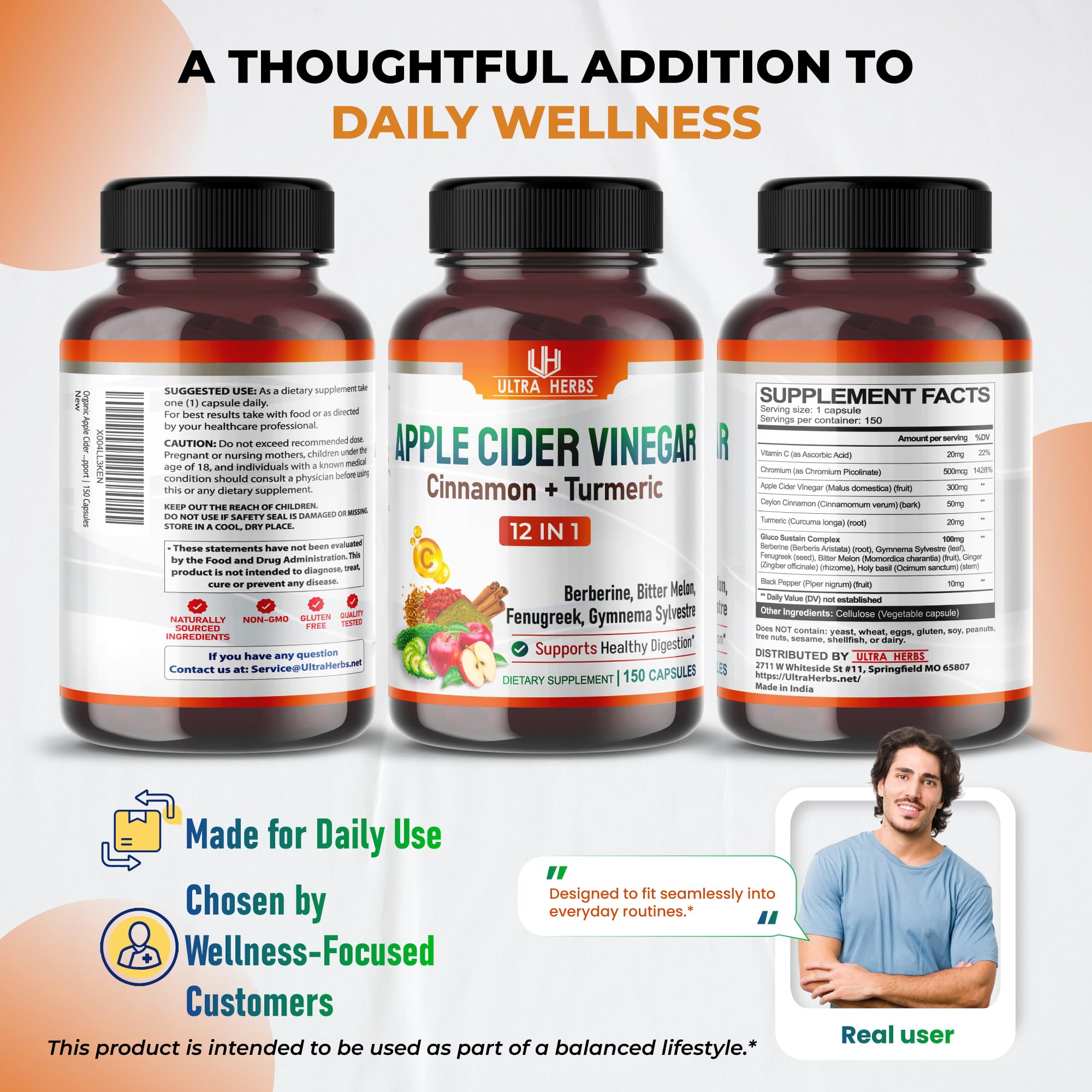 ULTRA HERBS envase con sello Non-GMO destacando pureza