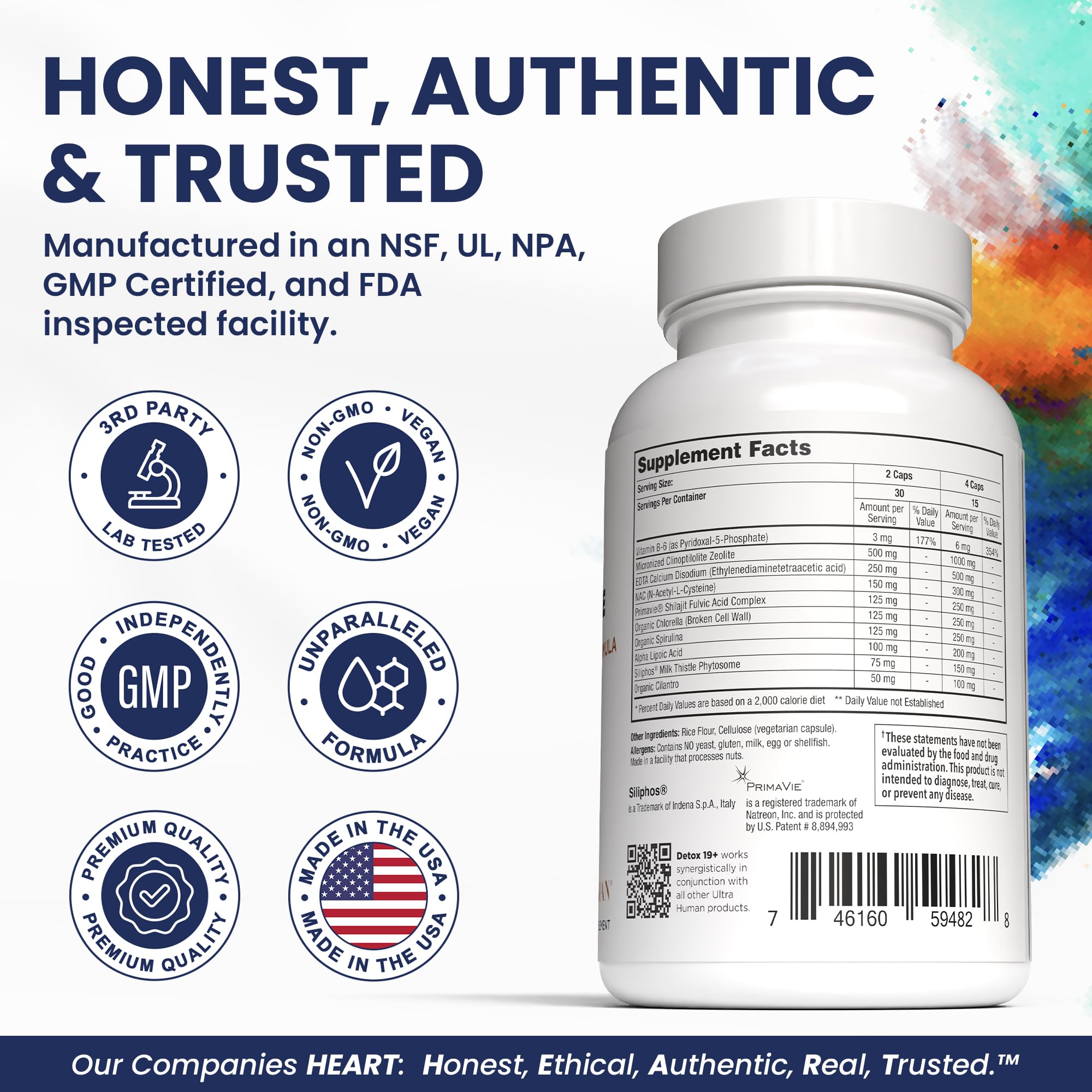 Ultra Human ingredientes clave (zeolita, shilajit, algas) mostrando origen natural