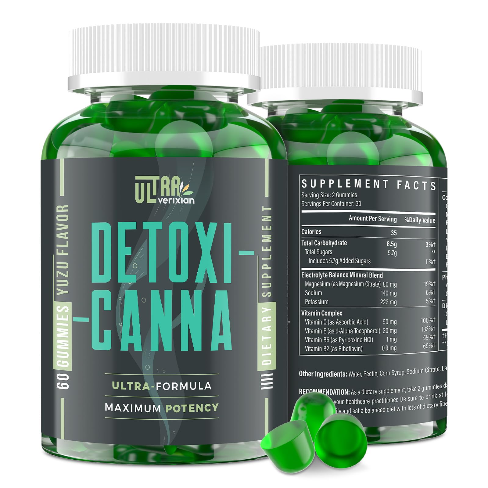 Ultraverixian envase frontal mostrando gomas detox y beneficios claros