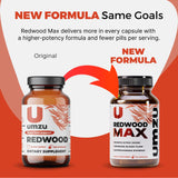 UMZU ingredientes naturales de Redwood Max exhibidos, enfatiza origen y beneficios antioxidantes