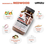 UMZU cápsulas junto a polvo texturizado ilustrando ingredientes naturales