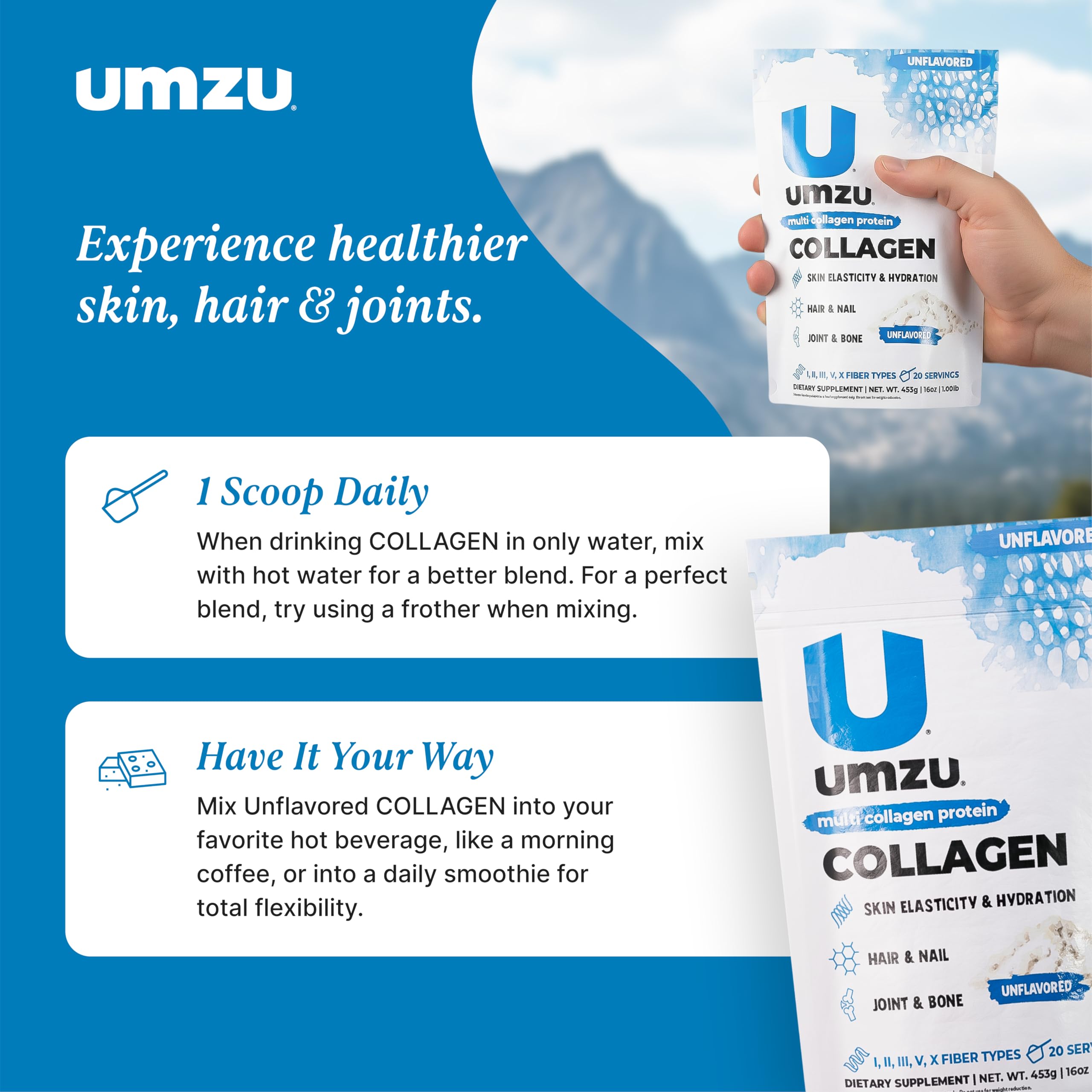 UMZU zuCollagen mezclado en batido demostrando disolución rápida
