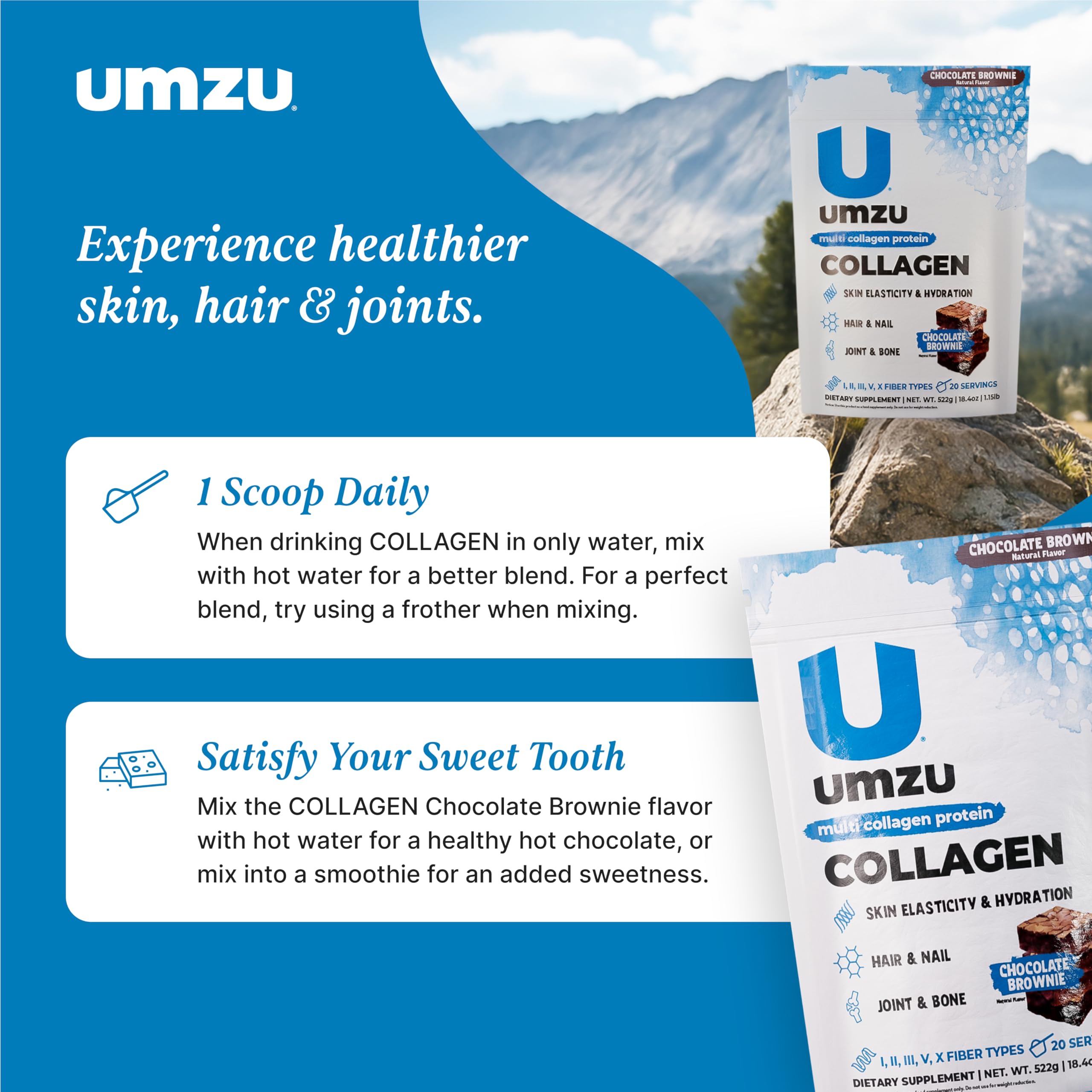 UMZU etiqueta de ingredientes zuCollagen, transparencia y pruebas de terceros
