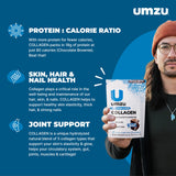 UMZU polvo zuCollagen textura fina con cacao visible que facilita mezcla rápida