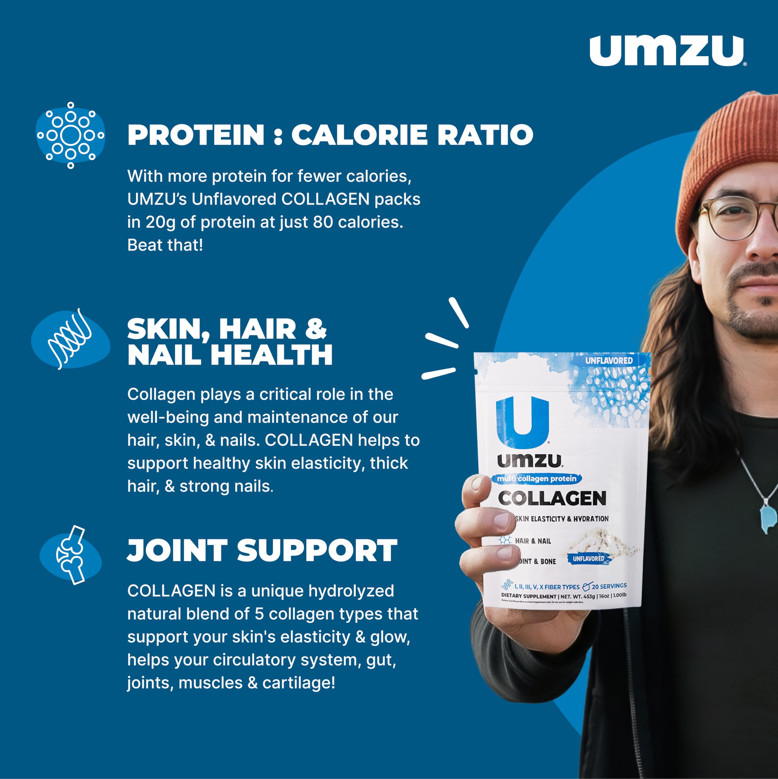 UMZU zuCollagen detalle del polvo fino y uniforme para fácil mezcla